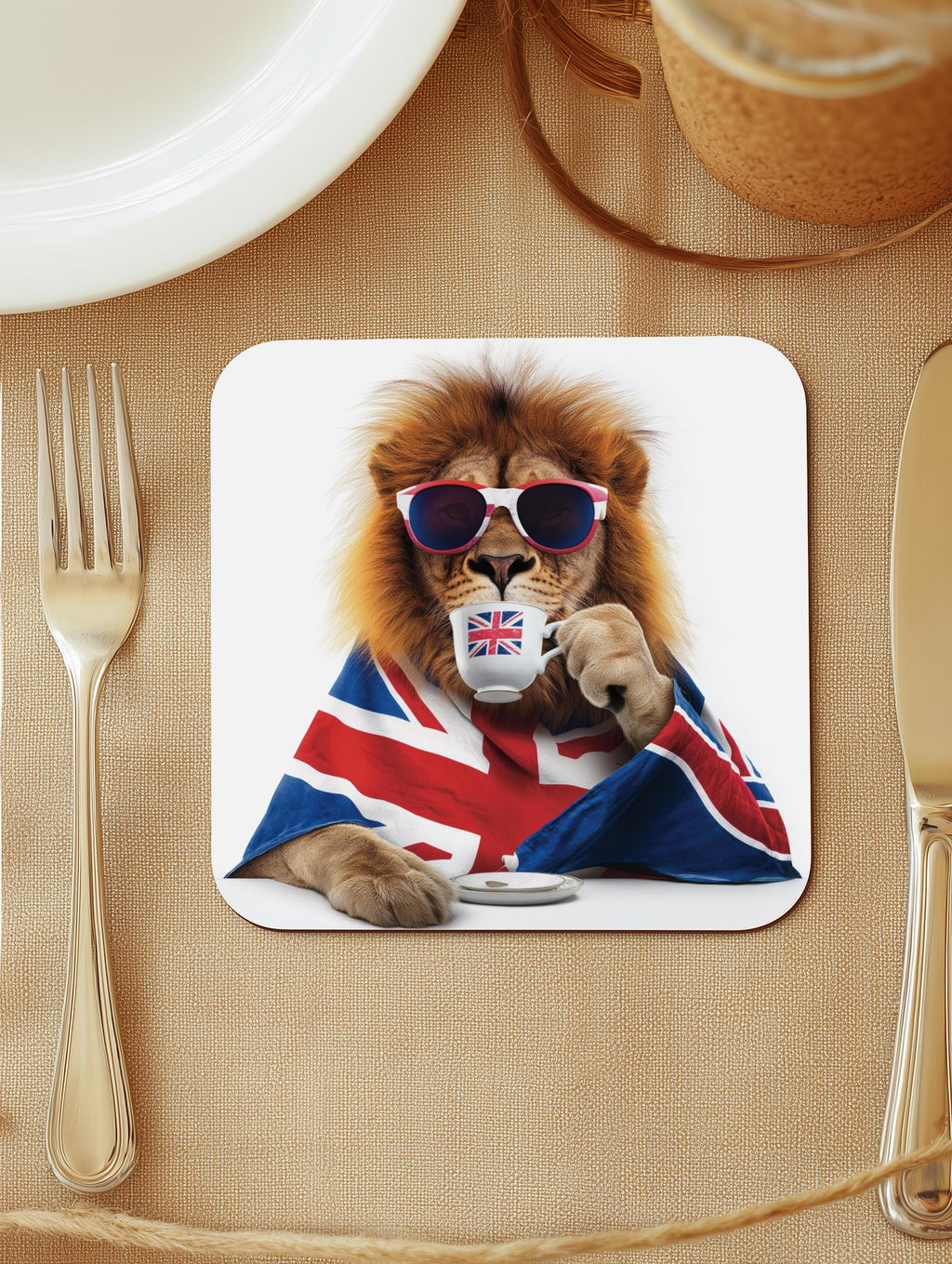 British Lion Coaster: Union Jack Flag, Quirky UK Home Decor (Single coaster)