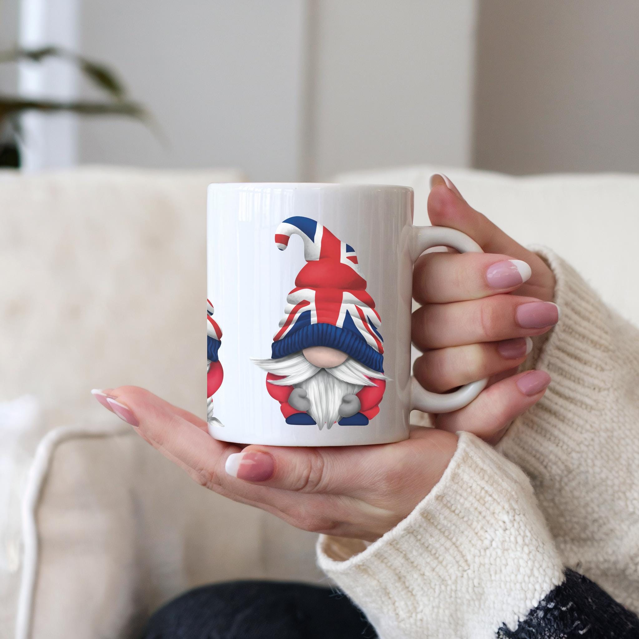 Union Jack Gonk Mug: British Gnome Ceramic Coffee Cup