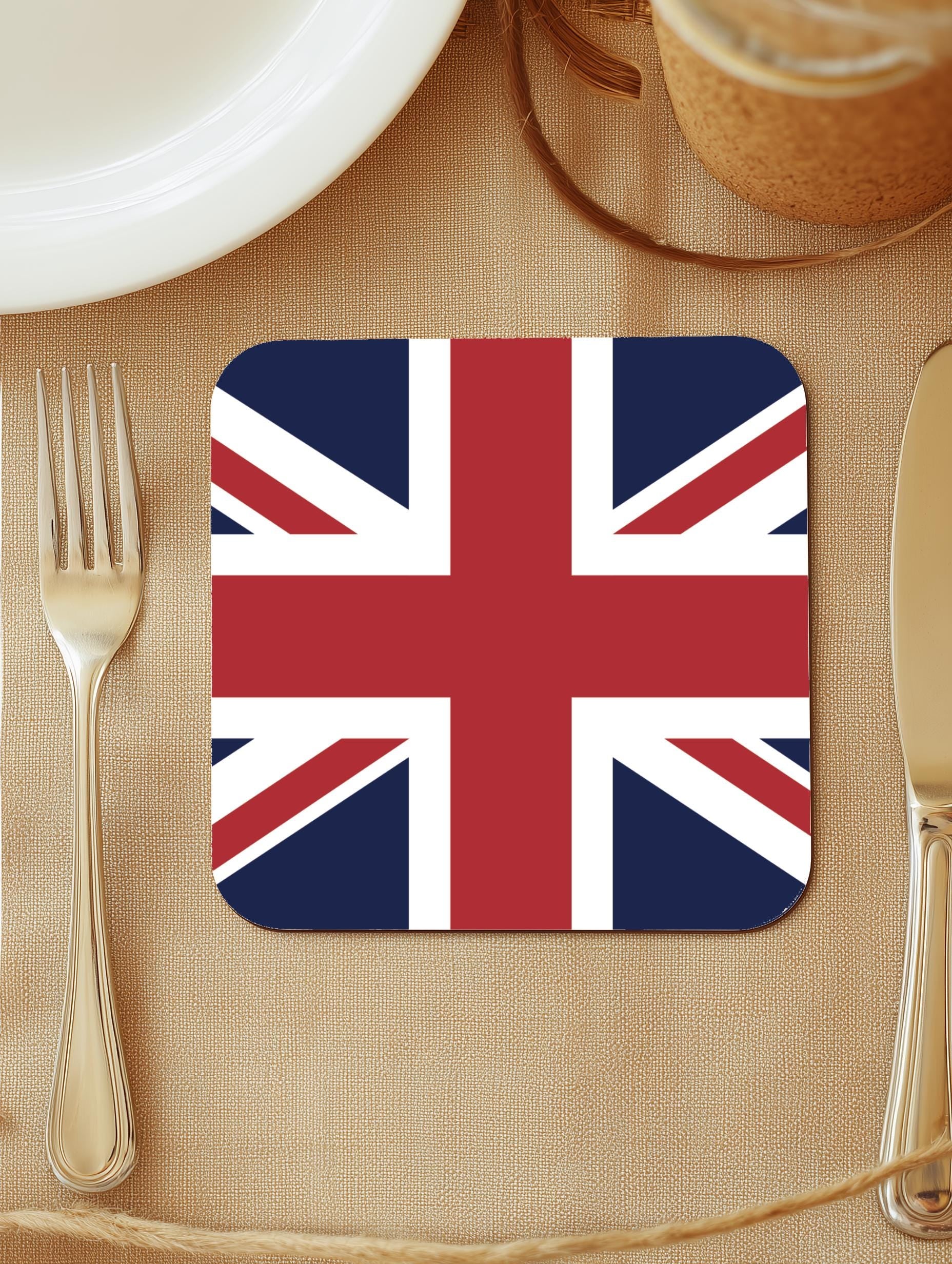 Union Jack Flag Coasters: British Pride Drink Mats (Set of 4)