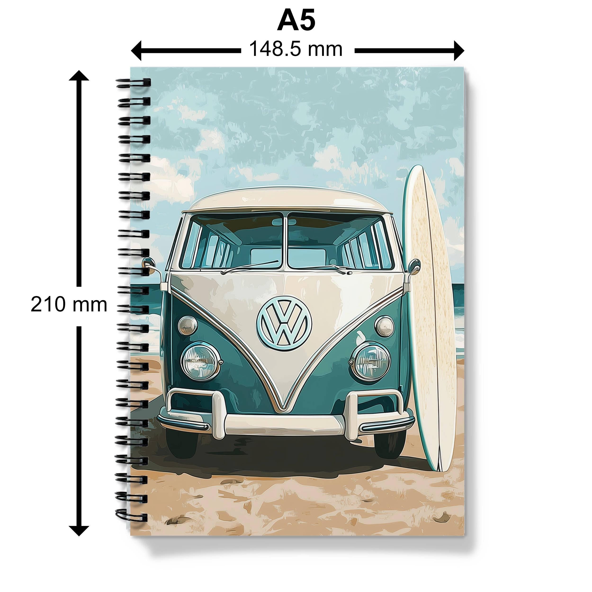 VW Camper Van A5 Notebook: Retro Beach Travel Journal