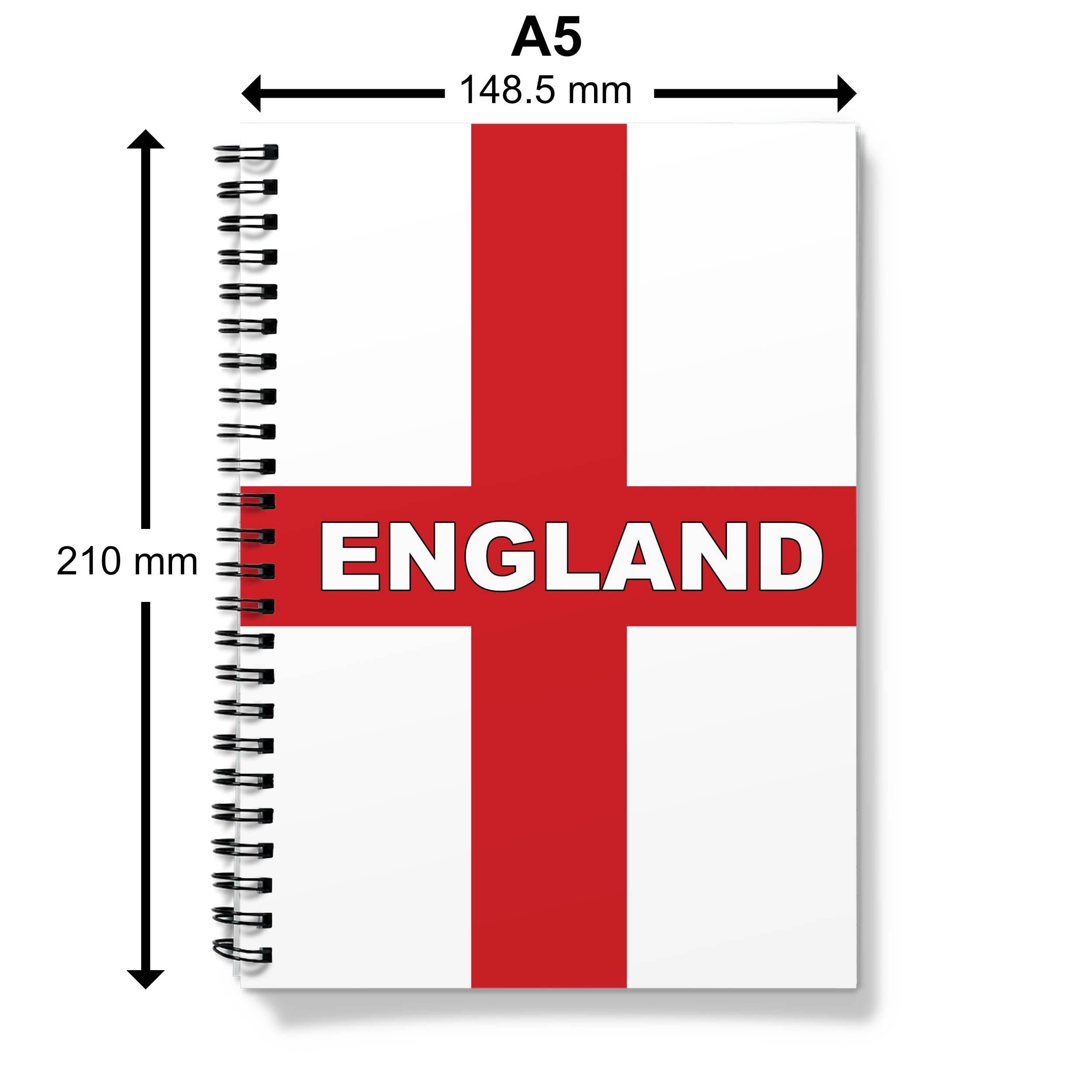England Flag A5 Spiral Notebook: St George's Cross Journal