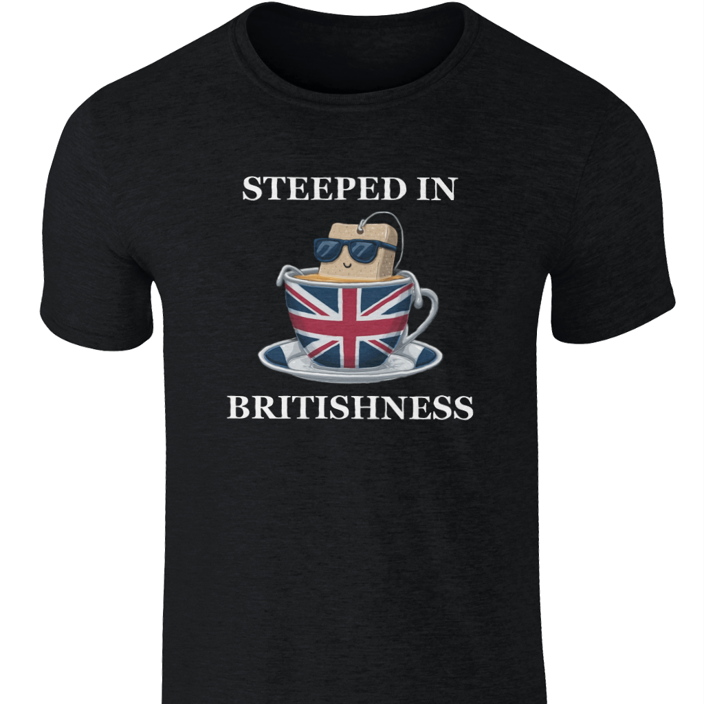 Funny 'Steeped in Britishness' T-Shirt: Union Jack Tea Lover Top