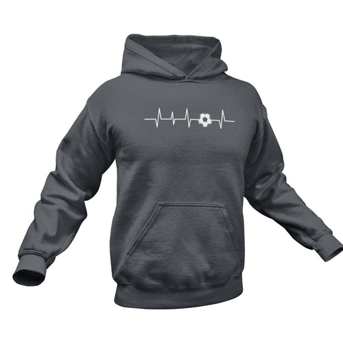 Dark gray hoodie with a white graphic on a white background