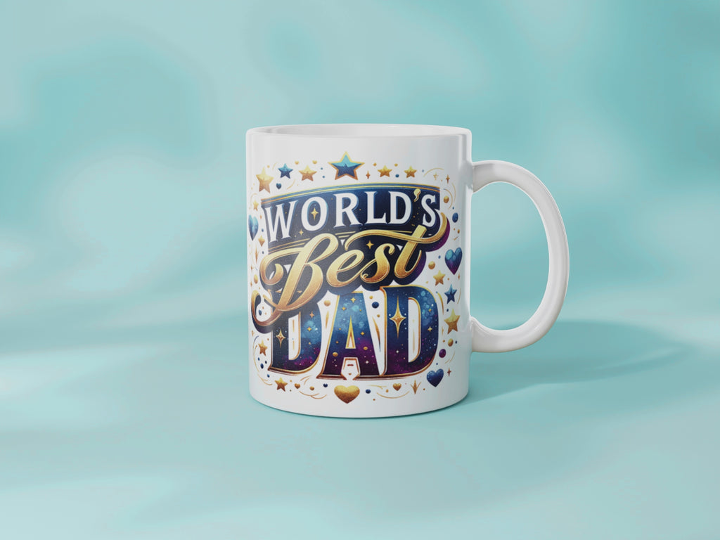 World's Best Dad Mug – White 11oz Ceramic Coffee Cup with Colourful Print – Father’s Day Gift from Kids – Dad Birthday Gift
