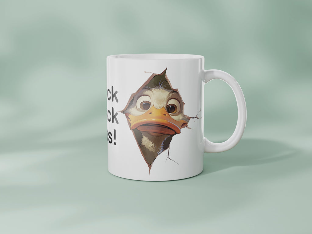 Funny Duck Mug – “Quack Quack Oops!” – 11oz White Ceramic Coffee Cup – Cute Animal Gift for Duck Lovers, Friends or Coworkers