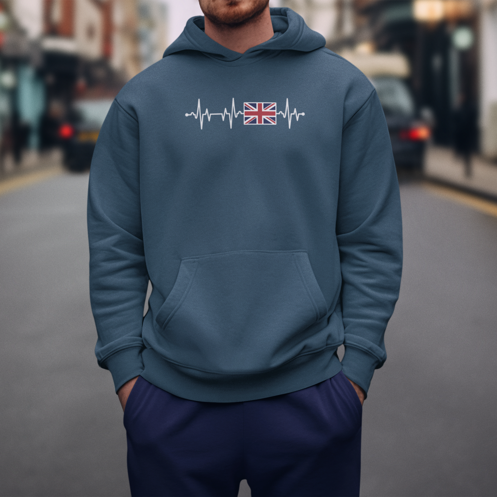 Union Jack Heartbeat Hoodie – Cotton British Flag Sweatshirt