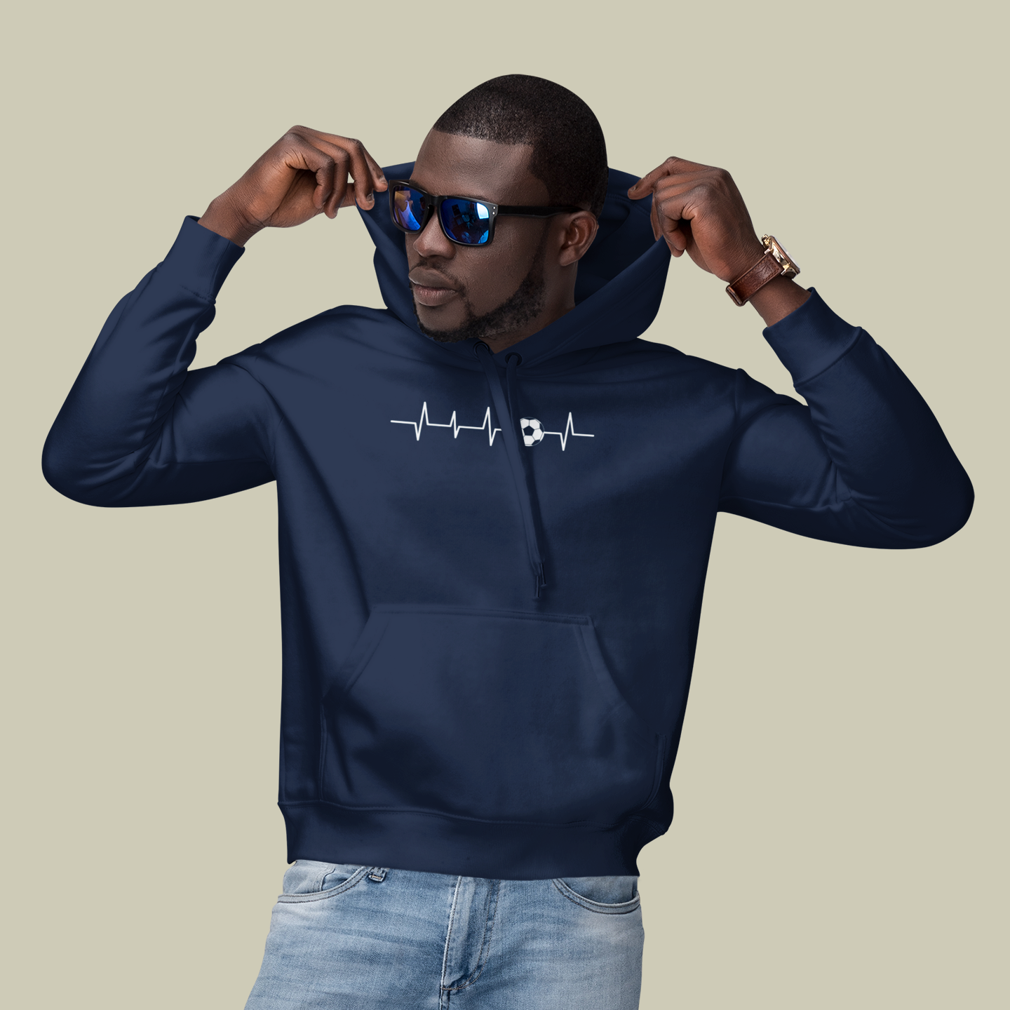 AWDis Hoodie - Football Heartbeat Design | Unisex Pullover Sweatshirt